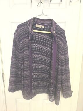 Croft & Barrow Snap Button Cardigan Sweater Knit Purple Striped Xl Large Unisex